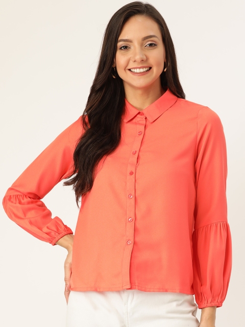 

DressBerry Women Coral Orange Regular Fit Solid Casual Shirt