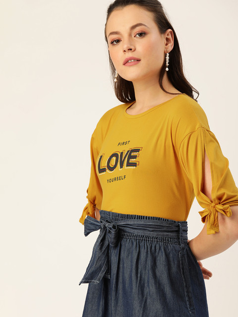

DressBerry Women Mustard Yellow Printed Top