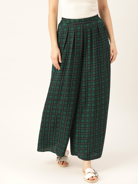 

DressBerry Women Green & Black Regular Fit Checked Parallel Trousers