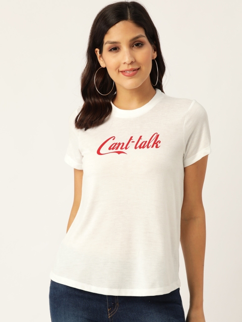 

DressBerry Women White & Red Printed Detail Round Neck T-shirt