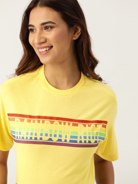 

DressBerry Women Yellow Printed Round Neck T-shirt