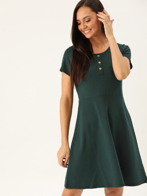 

DressBerry Women Green Solid A-Line Dress
