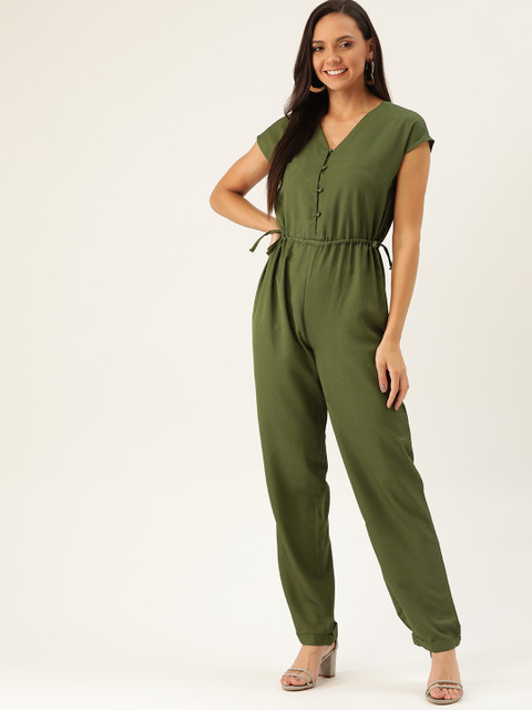 

DressBerry Women Olive Green Solid Basic Jumpsuit