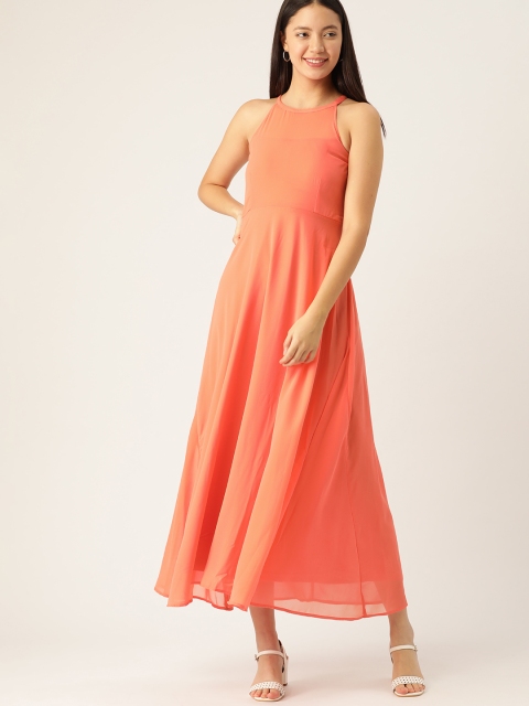 

DressBerry Women Coral Orange Solid Maxi Dress