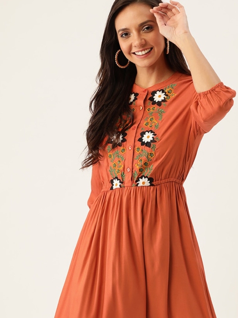 

DressBerry Orange Embroidered Maxi Sustainable Dress