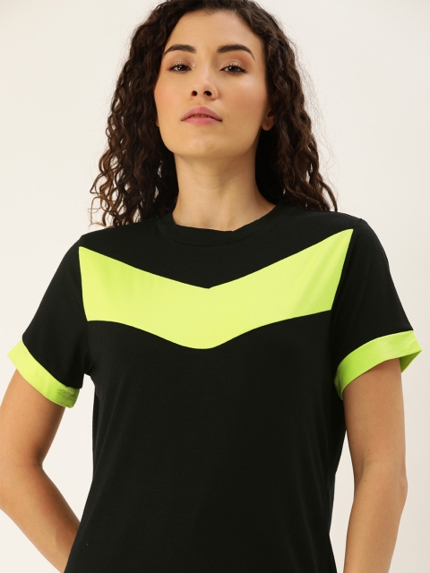 

DressBerry Women Black & Fluorescent Green Printed Knitted Top