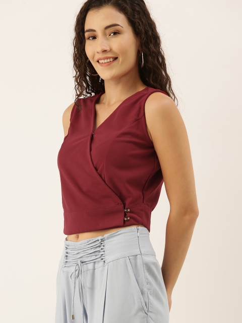 

DressBerry Women Maroon Solid Wrap Crop Top