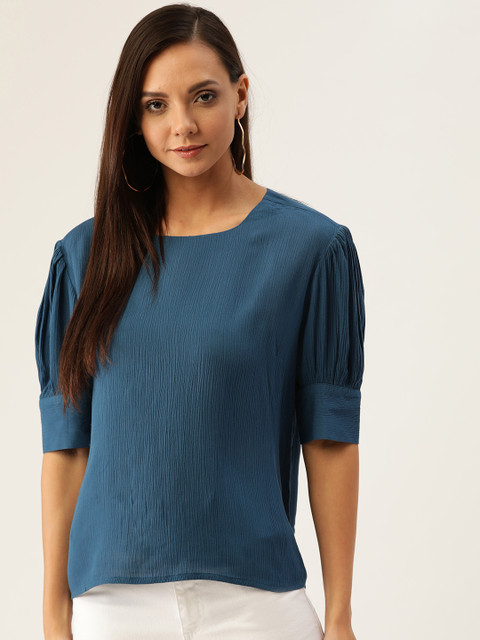 

DressBerry Women Teal Blue Solid Top