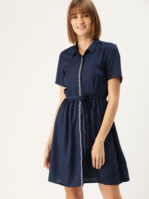 

DressBerry Women Navy Blue Solid Shirt Dress