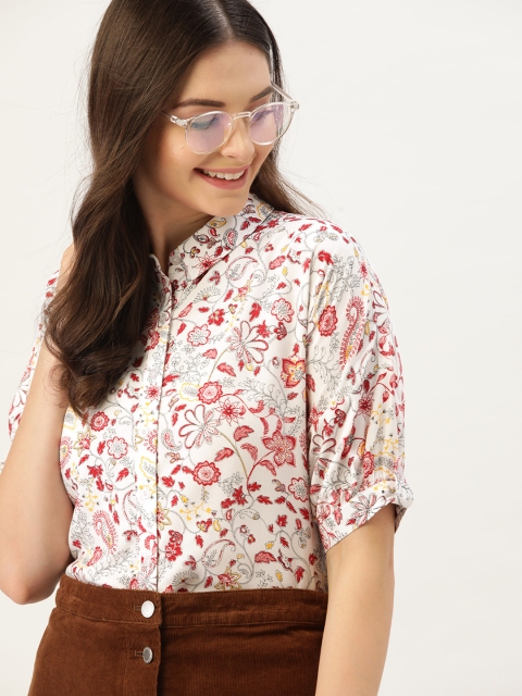 

DressBerry Women White & Red Regular Fit Printed Casual Shirt