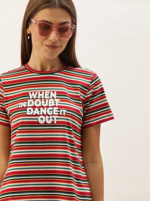 

DressBerry Women Red Striped Round Neck T-shirt