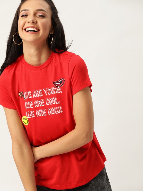 

DressBerry Women Red & White Printed Round Neck T-shirt