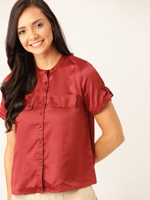 

DressBerry Women Maroon Regular Fit Solid Satin Finish Casual Shirt