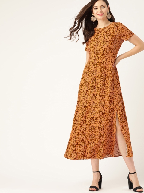 

DressBerry Mustard Yellow and Black Animal Print Maxi Sustainable Dress