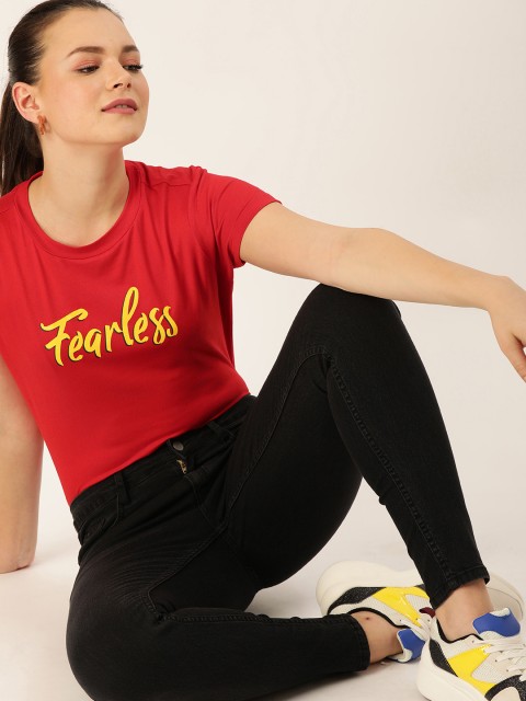 

DressBerry Women Red Printed Round Neck T-shirt