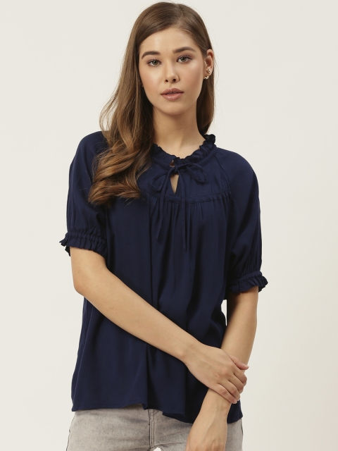 

DressBerry Women Navy Blue Solid Top