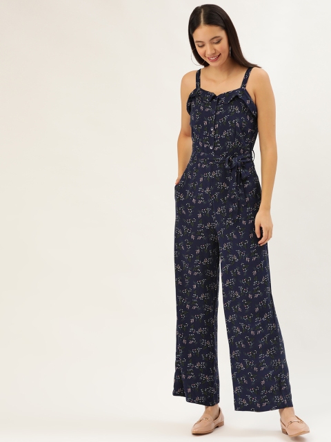 

DressBerry Women Navy Blue & Green Floral Printed Basic Sustainable ECOVERO Jumpsuit