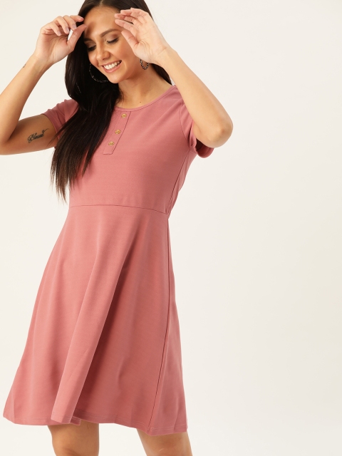 

DressBerry Women Dusty Pink Solid A-Line Dress