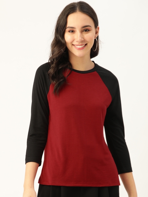 

DressBerry Women Maroon Solid Round Neck T-shirt
