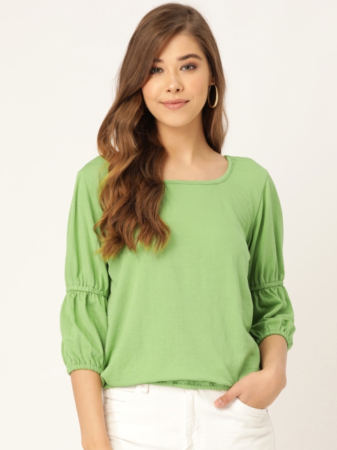 

DressBerry Women Green Puff Sleeves Solid Blouson Top