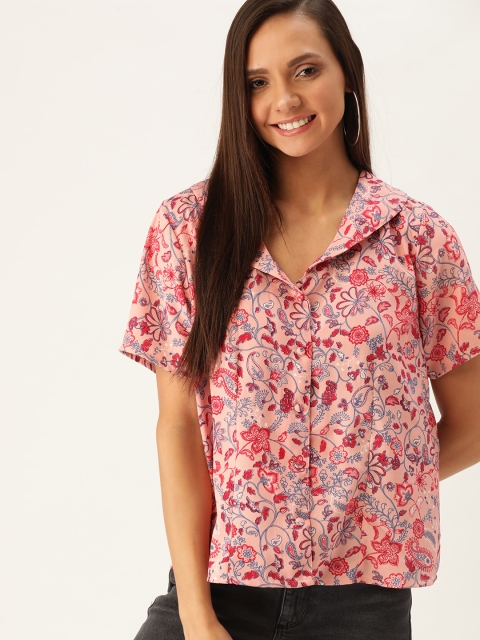

DressBerry Women Pink & Red Printed Top