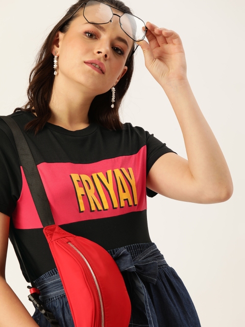 

DressBerry Women Black Printed Round Neck T-shirt