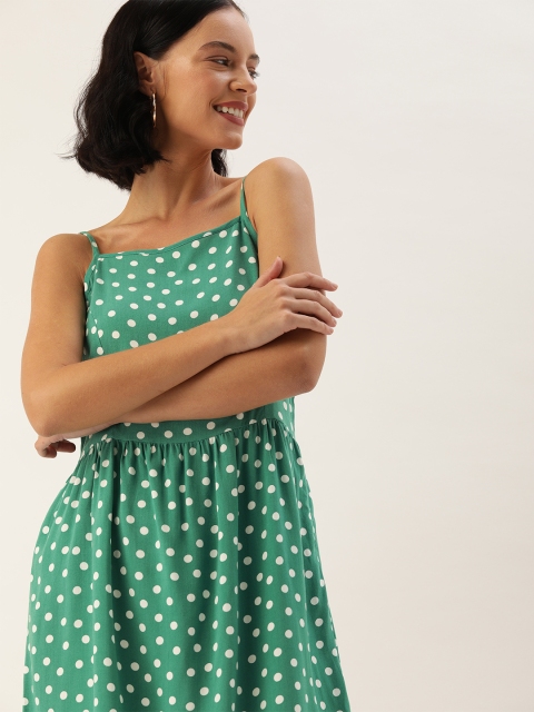 

DressBerry Green Printed Fit and Flare Sustainable Dress