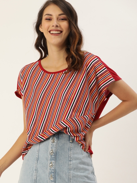 

DressBerry Women Red & White Striped Extended Sleeved Top
