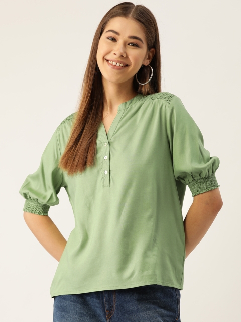 

DressBerry Women Green Solid Shirt Style Top