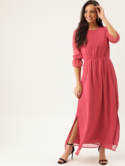 

DressBerry Women Coral Pink Solid Maxi Dress