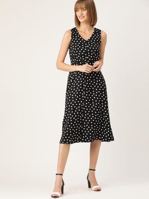 

DressBerry Women Black & White Polka Dots Print A-Line Dress