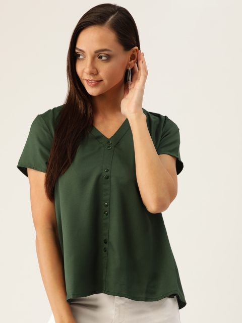 

DressBerry Women Olive Green Solid A-Line Top