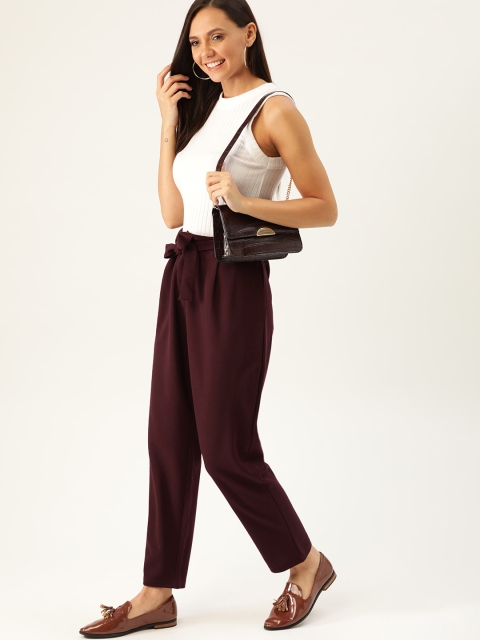 

DressBerry Women Burgundy Regular Fit Solid Regular Trousers