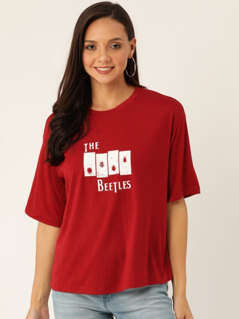 

DressBerry Women Maroon & White Beetles Printed Round Neck T-shirt