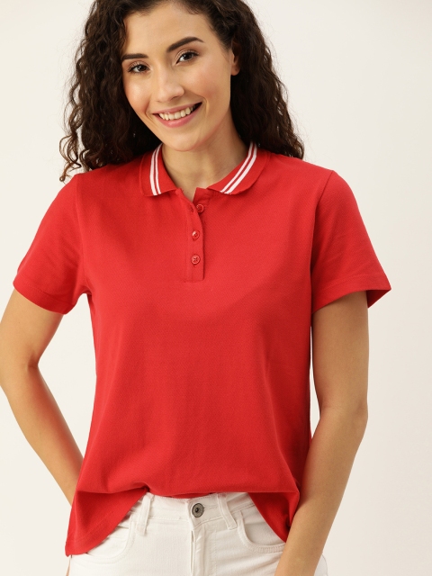 

DressBerry Women Red Solid Polo Collar T-shirt
