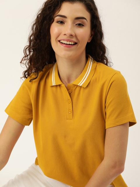 

DressBerry Women Mustard Solid Polo Collar T-shirt