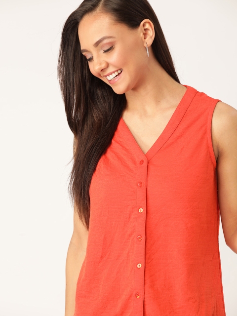 

DressBerry Women Orange Self-Striped Top