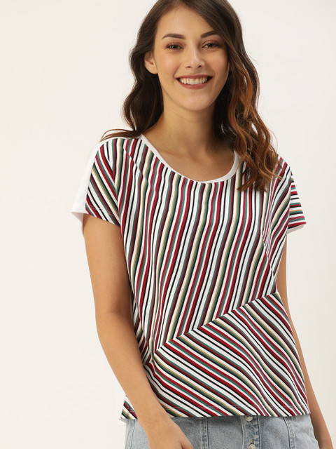 

DressBerry Women White Striped Extended Sleeved Top