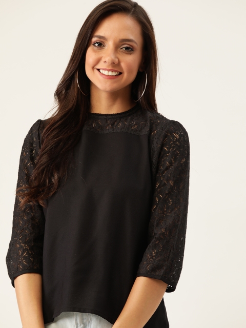

DressBerry Women Black Solid Semi-Sheer Sustainable Top