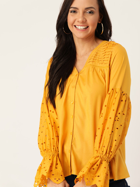 

DressBerry Sustainable ECOVERO Women Mustard Yellow Solid Top