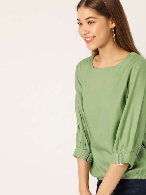 

DressBerry Women Green Solid Blouson Sustainable Top