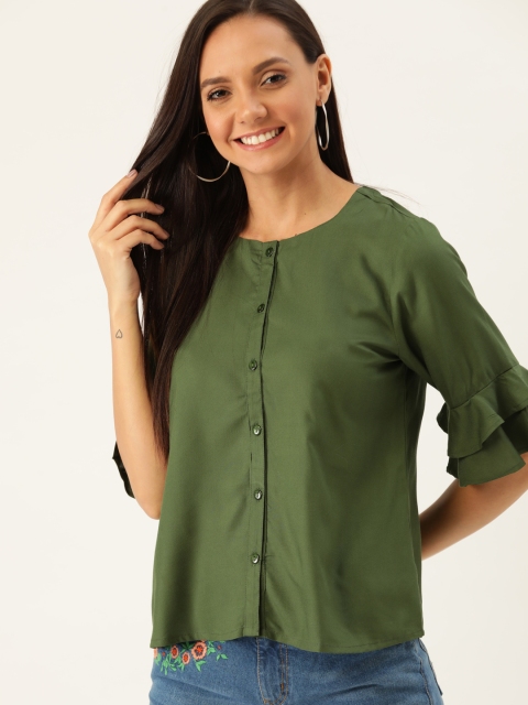

DressBerry Sustainable ECOVERO Women Olive Green Solid Top