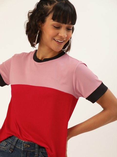 

DressBerry Women Red & Pink Colourblocked Round Neck T-shirt