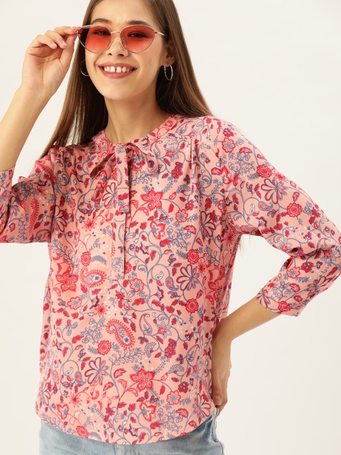 

DressBerry Women Peach-Coloured & Pink Printed Top