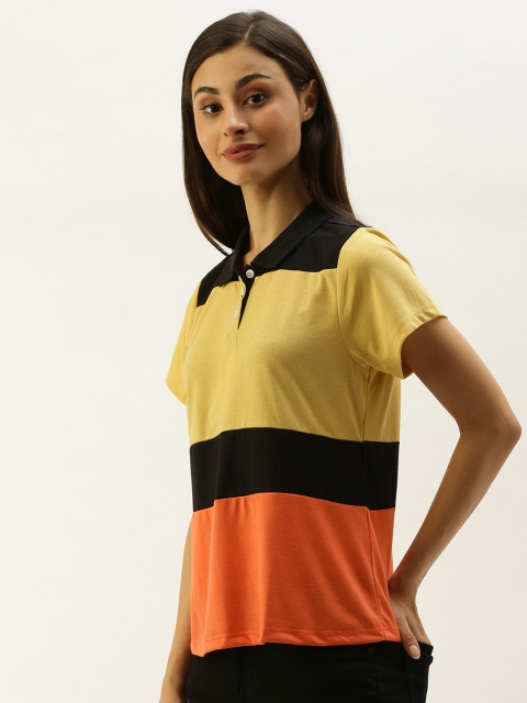 

DressBerry Women Yellow & Black Colourblocked Polo Collar T-shirt