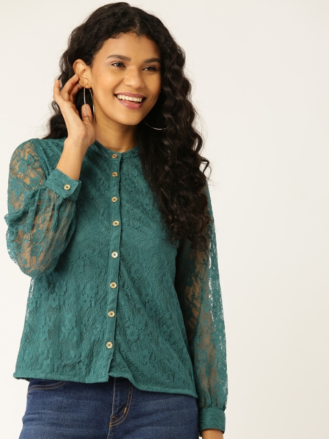 

DressBerry Women Green Floral Self-Design Lace Top