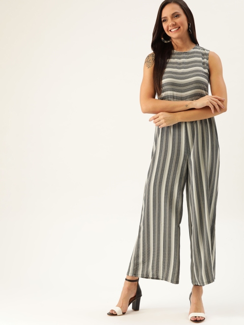 

DressBerry Women Black & Off White Striped Basic Jumpsuit