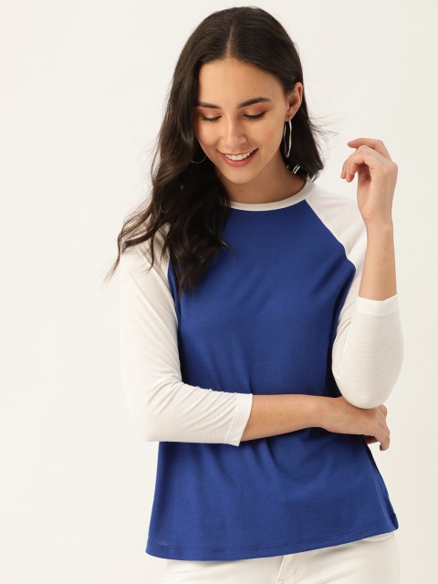 

DressBerry Women Blue & White Solid Round Neck T-shirt