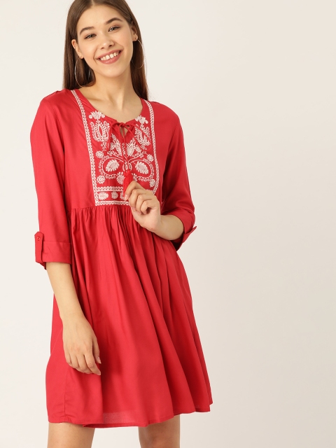 

DressBerry Coral Red Solid A-Line Sustainable Dress