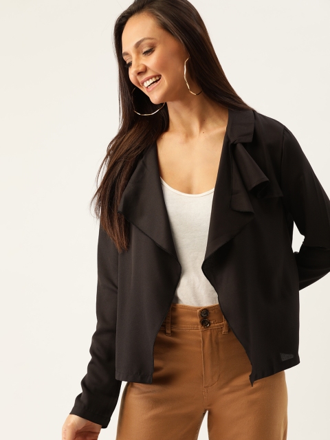 

DressBerry Women Black Solid Open Front Shrug